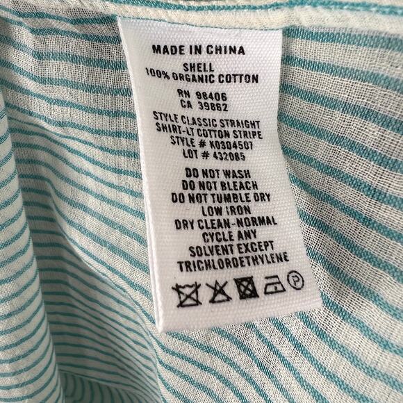 THEORY Green White Straight Shirt Organic Cotton Stripe Button-Up Long Sleeve S - Picture 10 of 11